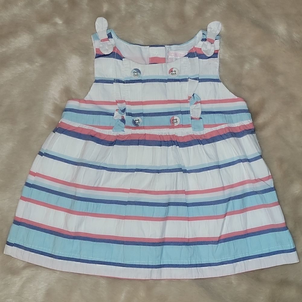 JANIE AND JACK BLUE, CORAL AND WHITE STRIPED SLEEVELESS TOP, SIZE 2T